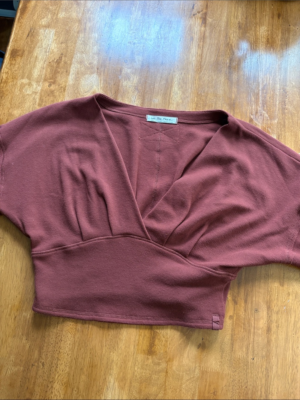 Free People Rust Knit Deep V Top